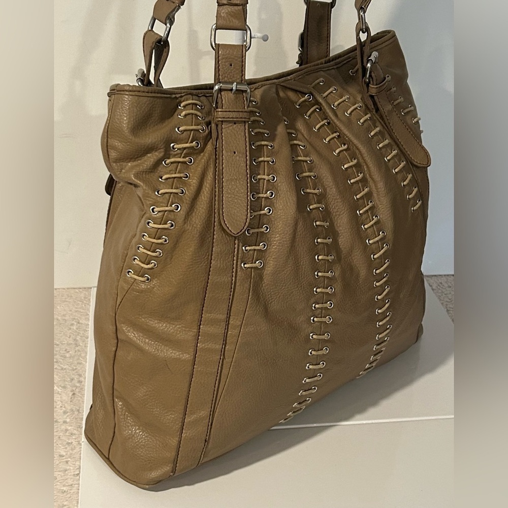 Barneys New York Brown Leather Lace-Up Tote Bag Large Slouchy Shoulder Bag Boho - Picture 7 of 16